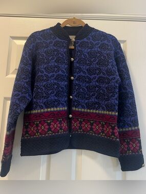 Navy Floral Patterned Women's Cardigan Jacket
